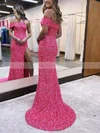 Sheath/Column One Shoulder Sequined Sweep Train Prom Dresses With Split Front #Favs020115915