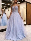 Princess Square Neckline Tulle Floor-length Prom Dresses With Appliques Lace #Favs020115917