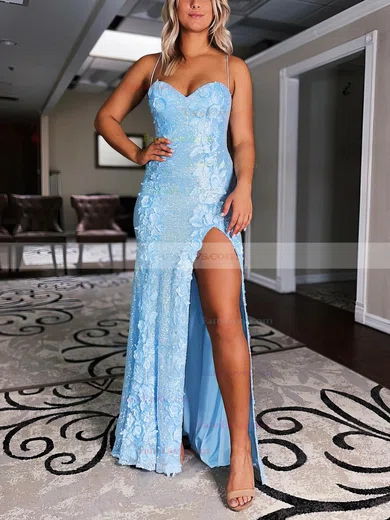 Sheath/Column Sweetheart Sequined Sweep Train Prom Dresses With Flower(s) #Favs020115920