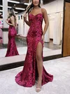 Sheath/Column Sweetheart Sequined Sweep Train Prom Dresses With Flower(s) #Favs020115920
