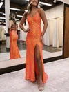 Sheath/Column V-neck Sequined Sweep Train Prom Dresses With Split Front #Favs020115923