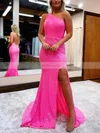 Sheath/Column One Shoulder Sequined Sweep Train Prom Dresses With Split Front #Favs020115928
