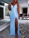 Sheath/Column V-neck Sequined Sweep Train Prom Dresses With Flower(s) #Favs020115930