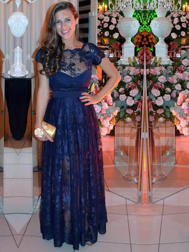 A-line Scoop Neck Lace Floor-length Sashes / Ribbons Prom Dresses #Favs020105639