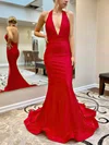 Trumpet/Mermaid Halter Stretch Crepe Sweep Train Prom Dresses #Favs020115936