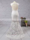 Trumpet/Mermaid Scoop Neck Lace Tulle Sweep Train Appliques Lace Prom Dresses #Favs020103500