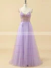 A-line V-neck Tulle Floor-length Prom Dresses With Beading #Favs020115947