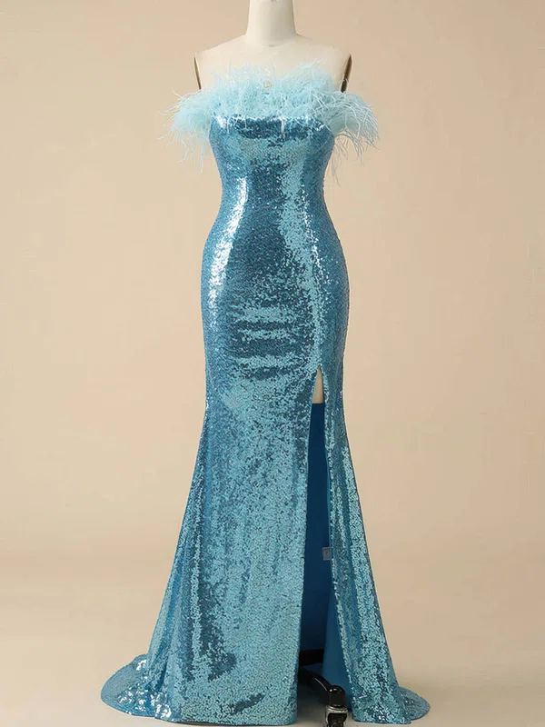 Sheath/Column Strapless Sequined Sweep Train Prom Dresses With Feathers / Fur #Favs020115950