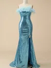 Sheath/Column Strapless Sequined Sweep Train Prom Dresses With Feathers / Fur #Favs020115950