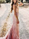 Trumpet/Mermaid Scoop Neck Tulle Sweep Train Prom Dresses With Appliques Lace #Favs020115951