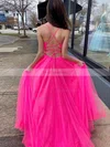 A-line V-neck Tulle Sweep Train Prom Dresses With Pockets #Favs020115954