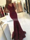 Trumpet/Mermaid V-neck Lace Sweep Train Prom Dresses #Favs020105788