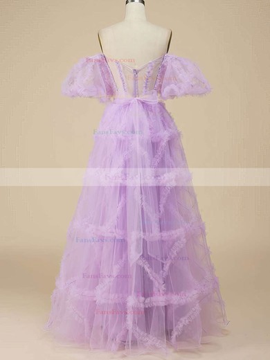 A-line Off-the-shoulder Tulle Floor-length Prom Dresses With Tiered #Favs020115957
