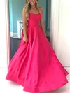 A-line Scoop Neck Satin Sweep Train Prom Dresses #Favs020115963