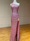 Sheath/Column One Shoulder Sequined Sweep Train Prom Dresses With Split Front #Favs020115964