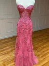 Trumpet/Mermaid Sweetheart Tulle Sweep Train Prom Dresses With Appliques Lace #Favs020115972