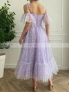 A-line Off-the-shoulder Tulle Tea-length Prom Dresses With Bow #Favs020115977