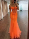 Trumpet/Mermaid Sweetheart Tulle Floor-length Prom Dresses With Appliques Lace #Favs020115995