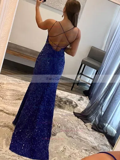 Sheath/Column Scoop Neck Sequined Sweep Train Prom Dresses With Split Front #Favs020115997