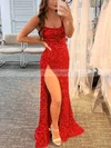 Sheath/Column Scoop Neck Sequined Sweep Train Prom Dresses With Split Front #Favs020115997