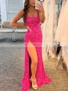 Sheath/Column Scoop Neck Sequined Sweep Train Prom Dresses With Split Front #Favs020115997