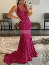 Trumpet/Mermaid V-neck Sequined Sweep Train Prom Dresses #Favs020115998