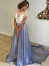 A-line Scoop Neck Lace Chiffon Sweep Train Appliques Lace Prom Dresses #Favs020105641