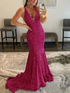 Trumpet/Mermaid V-neck Sequined Sweep Train Prom Dresses #Favs020115999