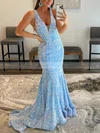 Trumpet/Mermaid V-neck Sequined Sweep Train Prom Dresses #Favs020115999