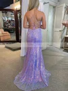 Trumpet/Mermaid V-neck Sequined Sweep Train Prom Dresses With Appliques Lace #Favs020116001