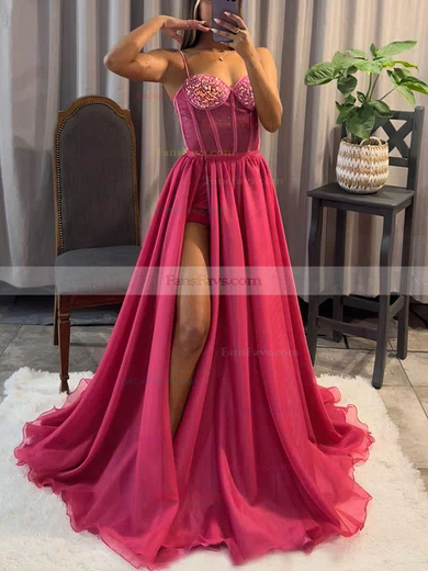 A-line Sweetheart Glitter Detachable Prom Dresses With Beading #Favs020116019