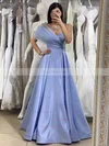 A-line One Shoulder Satin Floor-length Prom Dresses With Pockets #Favs020116022