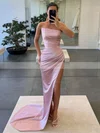 Sheath/Column Strapless Silk-like Satin Sweep Train Prom Dresses With Split Front #Favs020116024