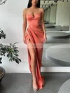 Sheath/Column V-neck Silk-like Satin Floor-length Prom Dresses With Split Front #Favs020116025