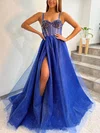 A-line Sweetheart Glitter Floor-length Prom Dresses With Beading #Favs020116028