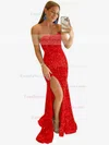 Trumpet/Mermaid Strapless Sequined Sweep Train Prom Dresses With Split Front #Favs020116033