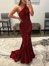 Trumpet/Mermaid One Shoulder Sequined Sweep Train Prom Dresses #Favs020116037
