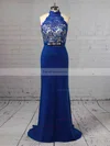 Sheath/Column Halter Jersey Sweep Train Lace Prom Dresses #Favs020104991