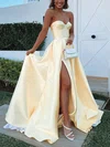 A-line Sweetheart Satin Sweep Train Prom Dresses With Split Front #Favs020116046