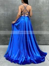 A-line Cowl Neck Silk-like Satin Sweep Train Prom Dresses With Split Front #Favs020116048