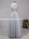 A-line Scoop Neck Tulle Floor-length Beading Prom Dresses #Favs020103502