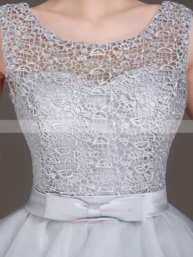 Princess Scoop Neck Lace Organza Asymmetrical Bow Prom Dresses #Favs020103155