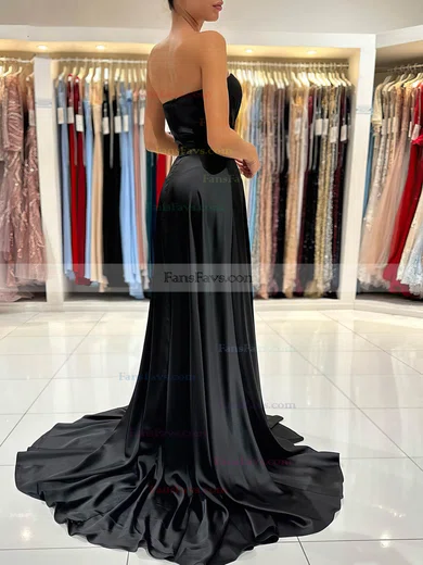 A-line Sweetheart Silk-like Satin Sweep Train Prom Dresses With Split Front #Favs020116052