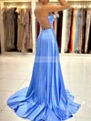 A-line V-neck Silk-like Satin Sweep Train Prom Dresses With Split Front #Favs020116067