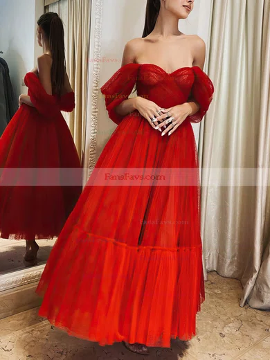 Ball Gown Off-the-shoulder Tulle Ankle-length Prom Dresses With Ruffles #Favs020116074
