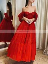 Ball Gown Off-the-shoulder Tulle Ankle-length Prom Dresses With Ruffles #Favs020116074