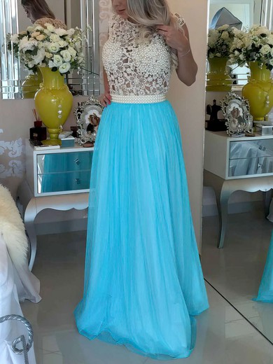 A-line Scoop Neck Lace Chiffon Floor-length Crystal Detailing Prom Dresses #Favs020102229