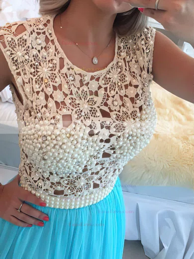 A-line Scoop Neck Lace Chiffon Floor-length Crystal Detailing Prom Dresses #Favs020102229