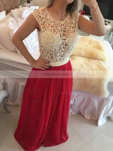 A-line Scoop Neck Lace Chiffon Floor-length Crystal Detailing Prom Dresses #Favs020102229