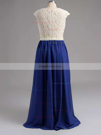 A-line Scoop Neck Lace Chiffon Floor-length Crystal Detailing Prom Dresses #Favs020102229